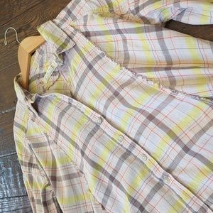 WE THE FREE I Double Pattern Boho Swing Raw-Edge Button Down Blouse Top, S